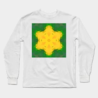 Retro Mandala Flower Green and Yellow Long Sleeve T-Shirt